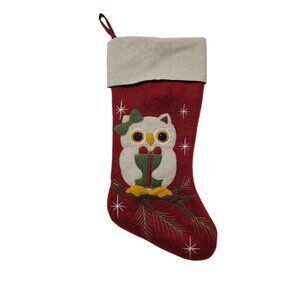 Prima Creations Owl Christmas Stocking 18" Woodland Bird Bow Present On Branch